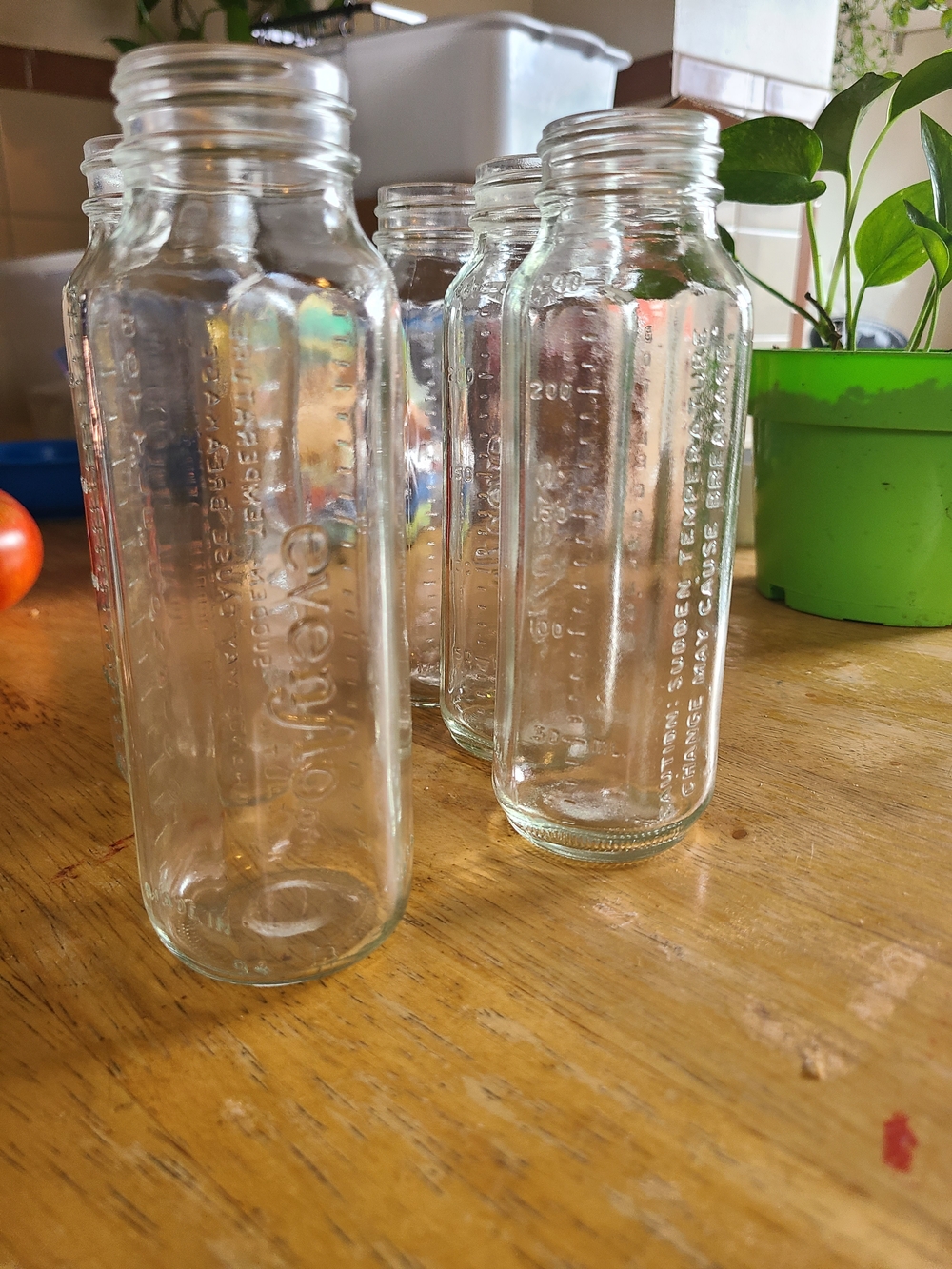 5 Vintage Evenflo Glass Baby Bottles – 8 oz Embossed Nursing Bottles